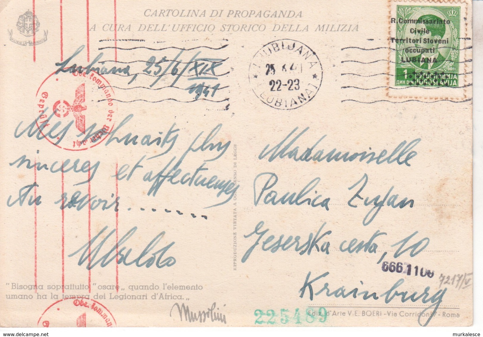 4879  AK--   CARTOLINA   PROPAGANDA      LUBIANA---KRAINBURG 1941 - Occ. Allemande: Lubiana