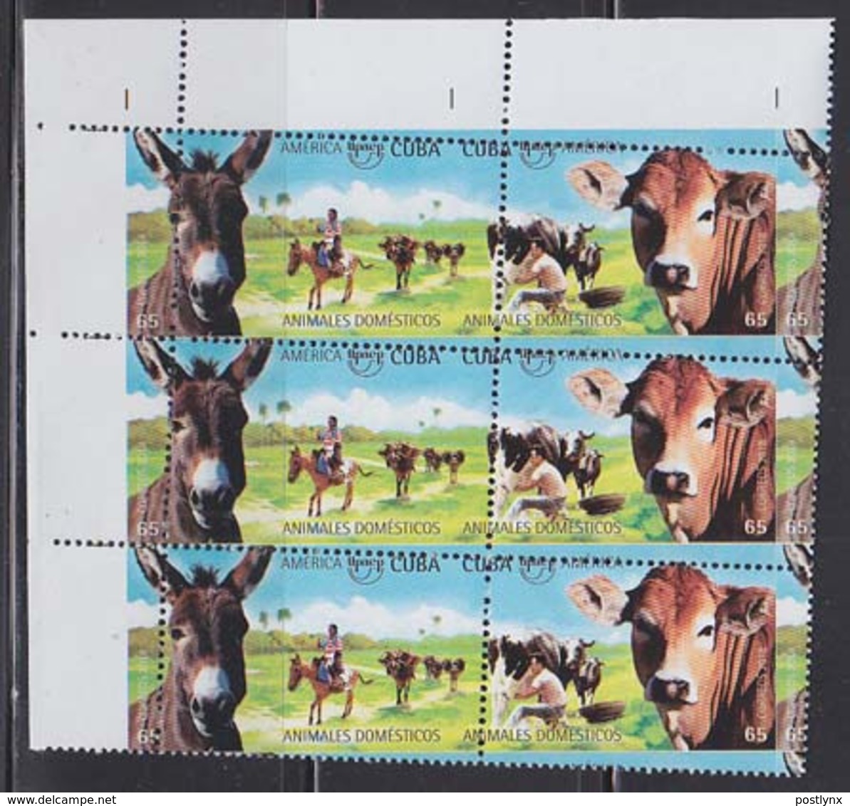 CUBA 2018 Farm Animals Donkey Cows Milk 6-BLOCK ERROR:perf - Donkeys