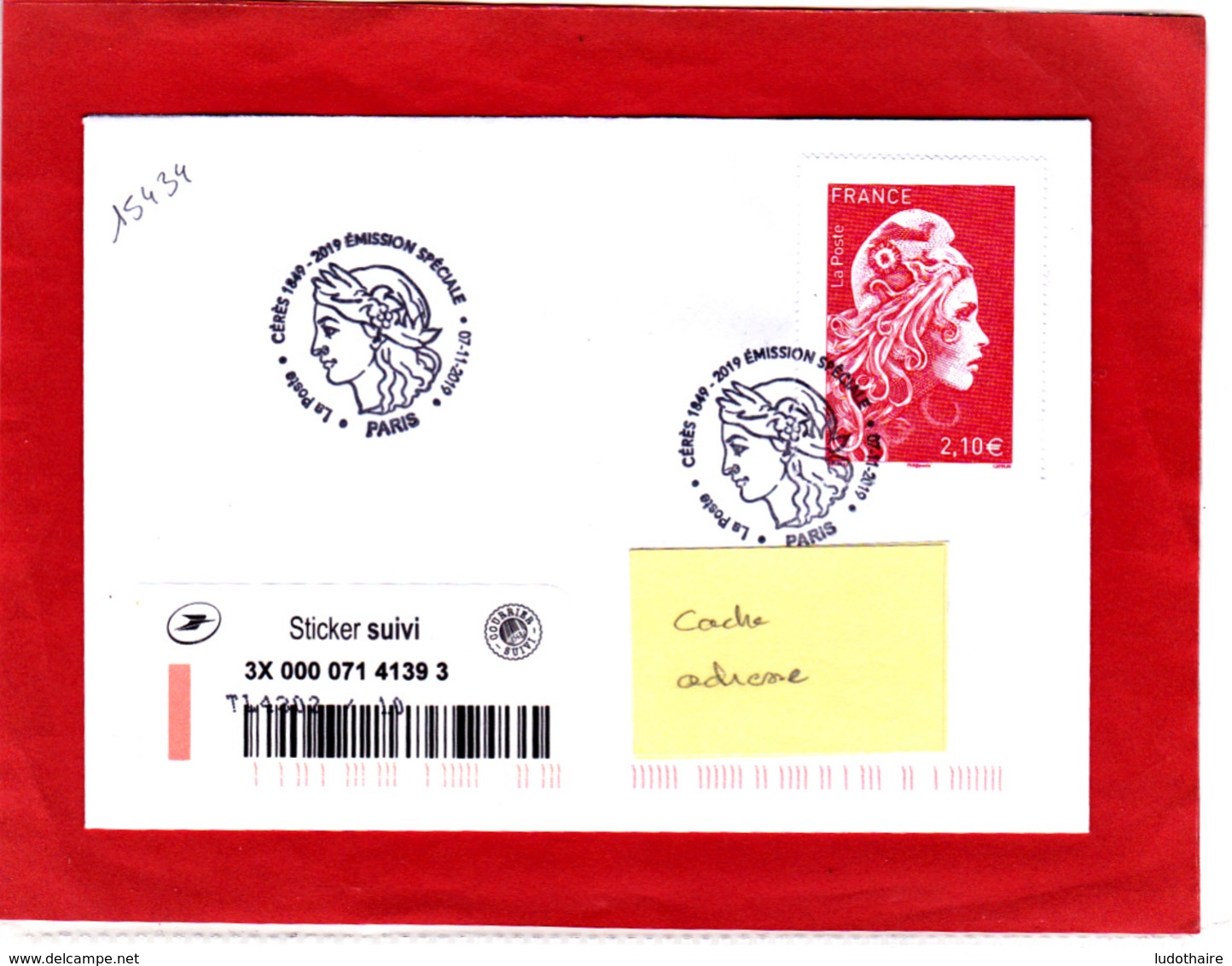 Marianne L'engagée 2.10 € Rouge + Sticker Suivi, Sur Lettre Voyagée, Obl 1er 07/11/19, Provenant Du Carnet Céres/ Maria - Lettres & Documents