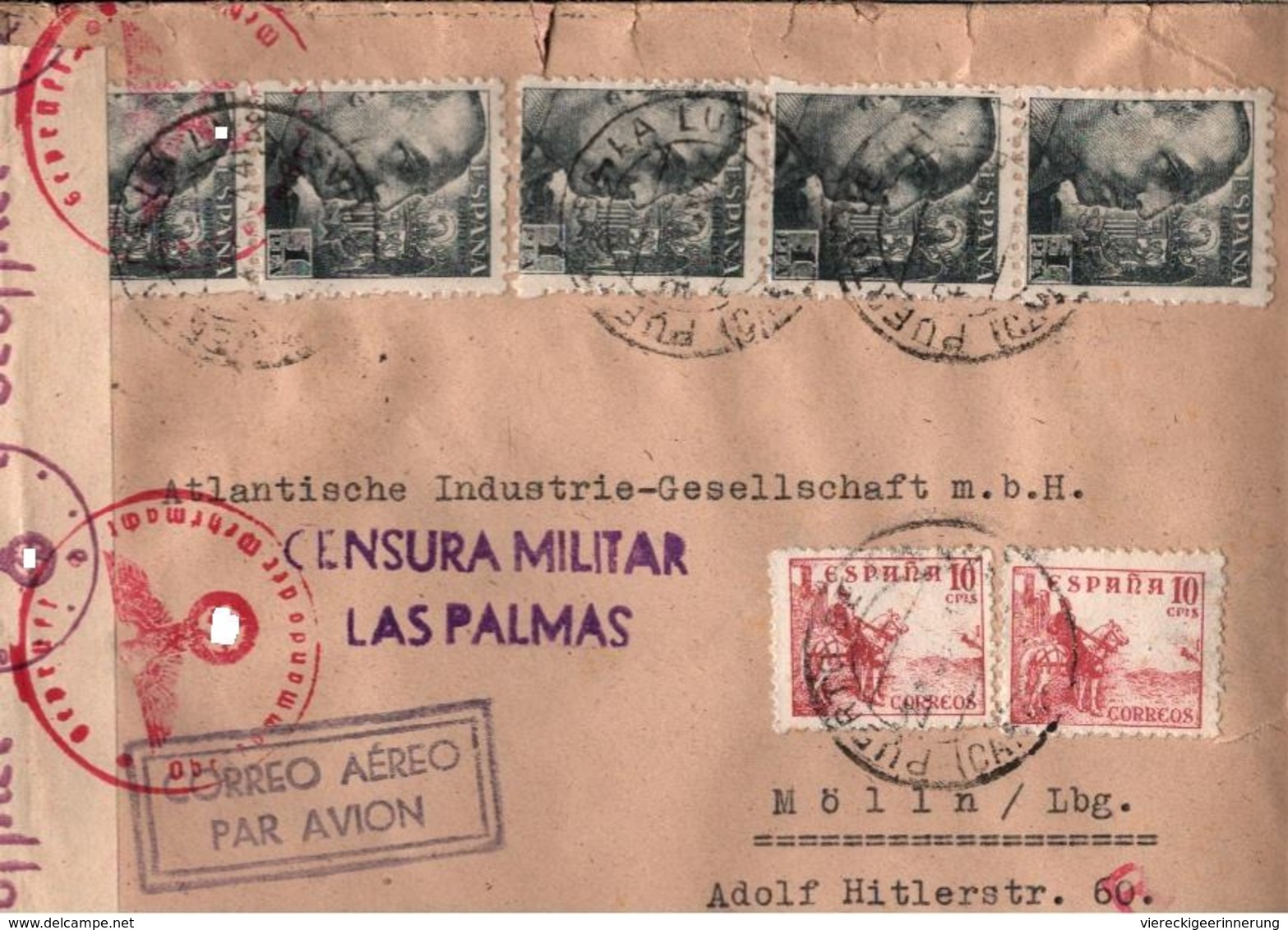 ! 1941 Zensurbrief Puerto De La Luz, Gran Canaria, Censure, Censor, Censura Militar Las Palmas, Mölln, Woermann Linie, - Cartas & Documentos