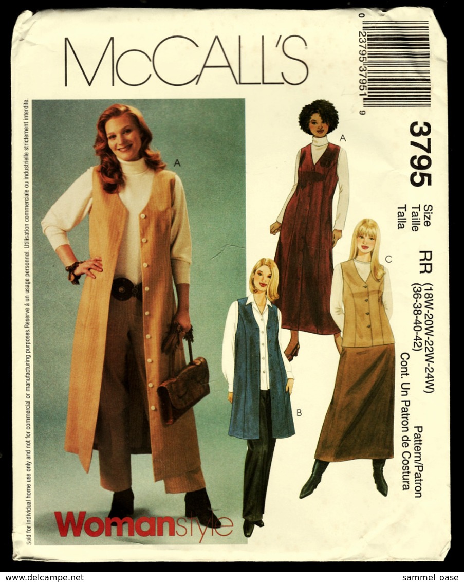 Vintage McCall`s Schnittmuster 3795  -  Damen Pullover, Hosen, Rock  -  Size RR -  Größe 36-42 - Alta Moda