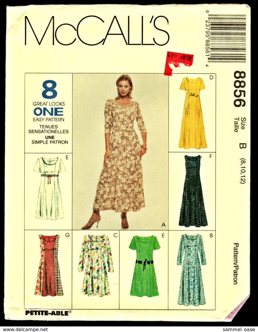 Vintage McCall`s Schnittmuster 8856  -  Misses Semi Kleid Auf Taille Prinzessin  -  Size B -  Größe 8-12 - Designermode