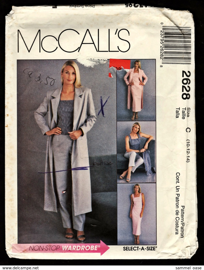 Vintage McCall`s Schnittmuster 2628  -  Damen Duster, Top, Hosen Und Bias Skirk  -  Size C -  Größe 10-14 - Designermode