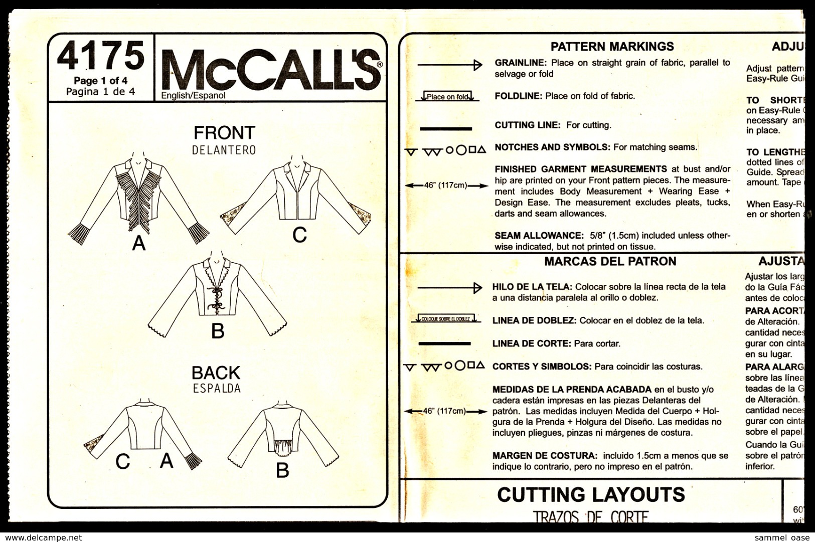 Vintage McCall`s Schnittmuster 4175  -  Junior Jacke Eng Anliegend Gefüttert   -  Size JD -  Größe 11-18 - Alta Moda