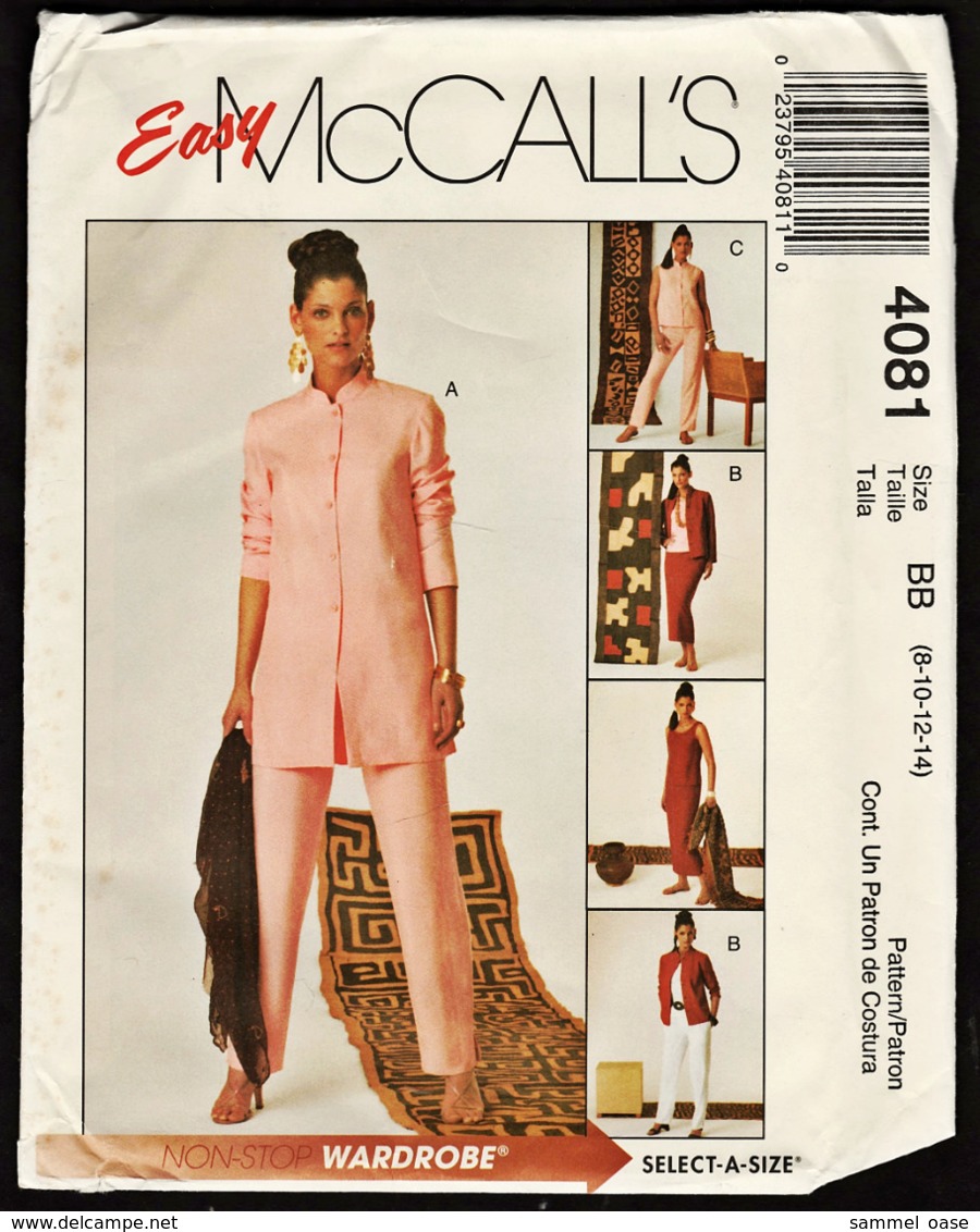 Vintage McCall`s Schnittmuster 4081  -  Misses-Miss Petite Shirt Jacke Tank Top Rock & Hose  -  Size BB -  Größe 8-14 - Designermode