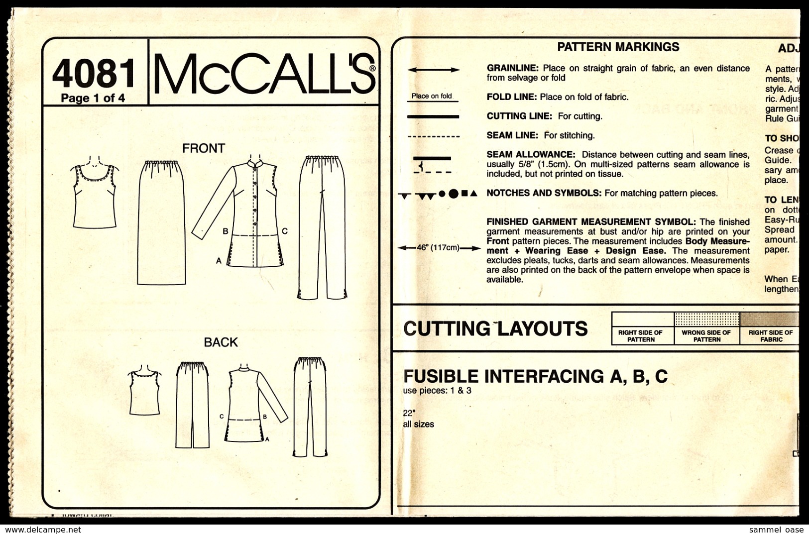 Vintage McCall`s Schnittmuster 4081  -  Misses-Miss Petite Shirt Jacke Tank Top Rock & Hose  -  Size BB -  Größe 8-14 - Designermode