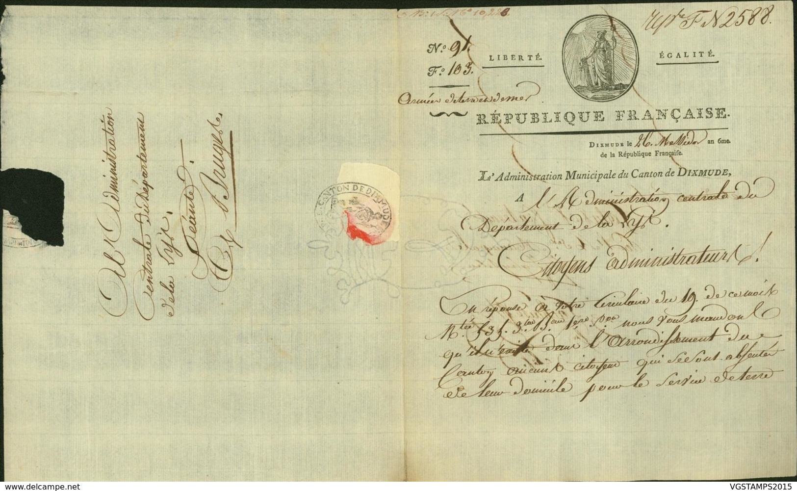 BELGIQUE LETTRE DATE DE DIXMUDE 14/07/1798 DOCUMENT ILLUSTRE (DD) DC-4475 - 1794-1814 (Période Française)