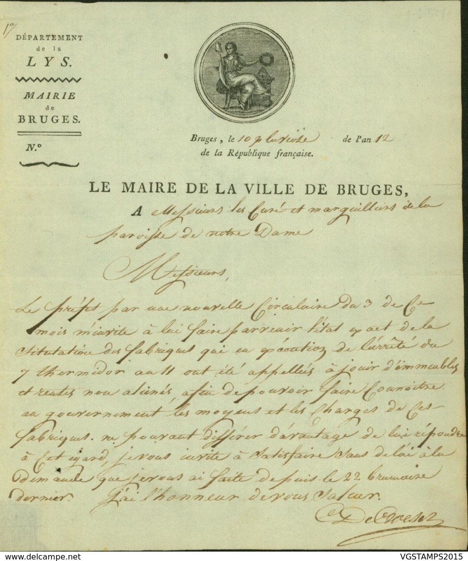 BELGIQUE LETTRE DATE DE BRUGES 31/01/1804 DOCUMENT ILLUSTRE (DD) DC-4486 - 1794-1814 (French Period)