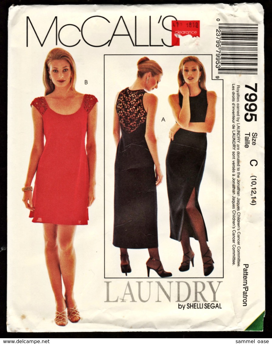 Vintage McCall`s Schnittmuster 7995  -  Damen-Abendkleid  -  Long Or Mini Dress  -  Size G  -  Größe 10-14 - Designermode
