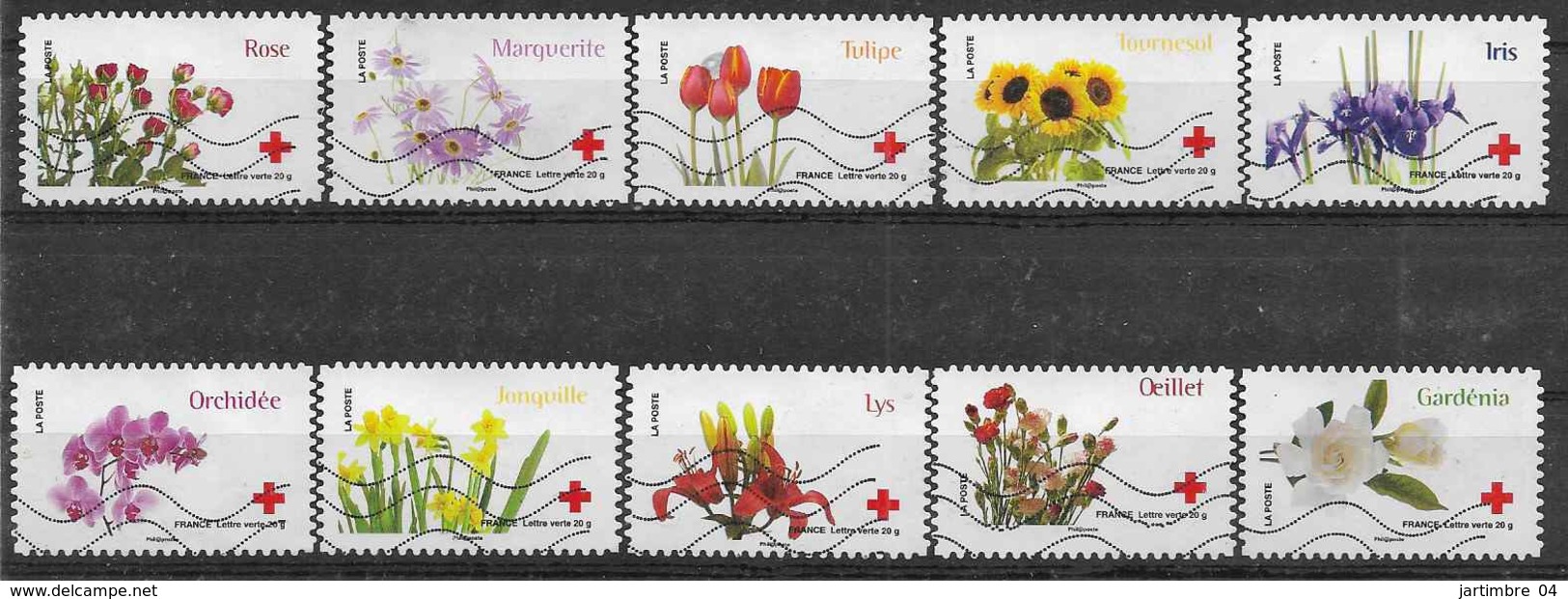 2014 FRANCE Adhesifs 989-98 Oblitérés, Croix-rouge, Fleurs, Série Complète - Autres & Non Classés