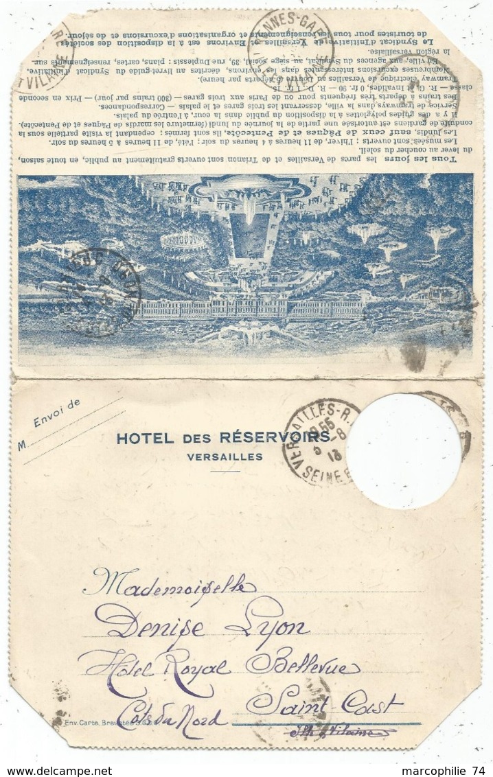 SEMEUSE 10C CARTE LETTRE A TROU ENTETE HOTEL DES RESERVOIRS VERSAILLES 1913 RARE - 1877-1920: Periodo Semi Moderno