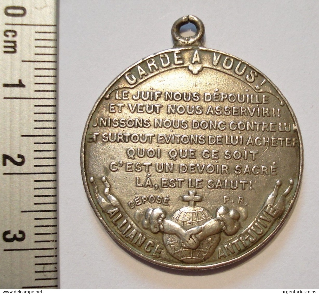 ANCIENNE MEDAILLE "LE JUIF VOILA L'ENNEMI" ALLIANCE ANTI - JUIVE. BOICOT COMMERCANTS JUIFS. TRES RARE - Professionals / Firms