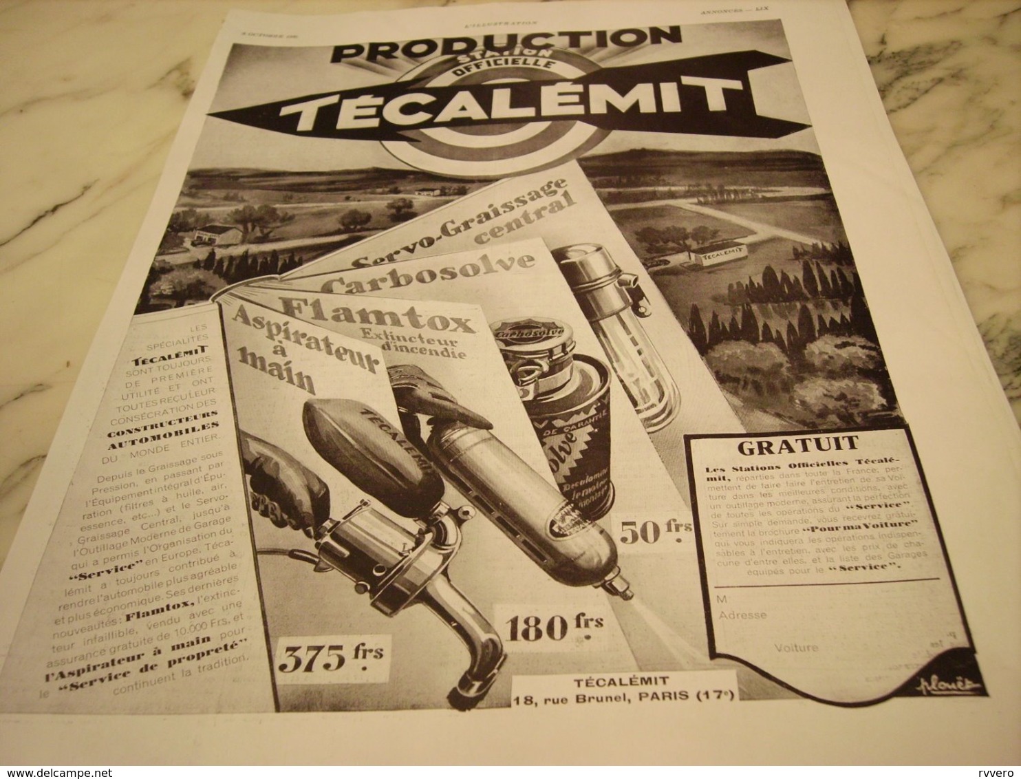 ANCIENNE PUBLICITE PRODUCTION AVEC TECALEMIT 1931 - Autres & Non Classés