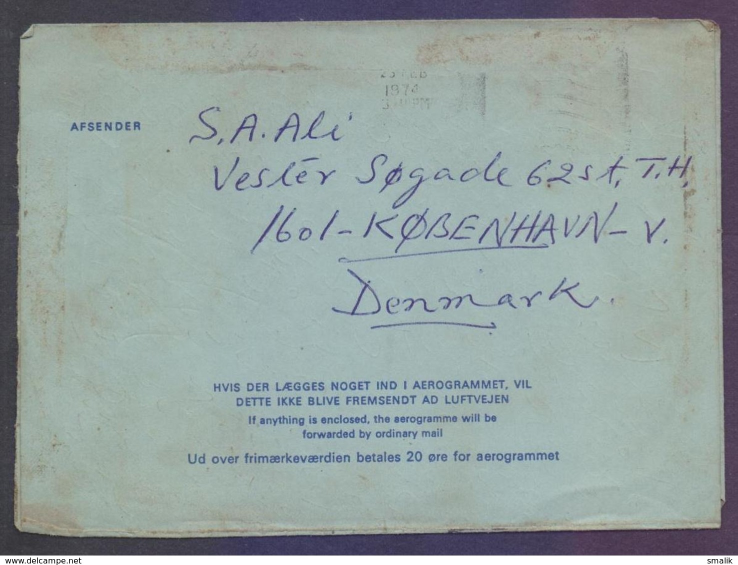 DENMARK Postal History, 1 Kr Aerogramme Stationery Used 21.2.1974 - Interi Postali