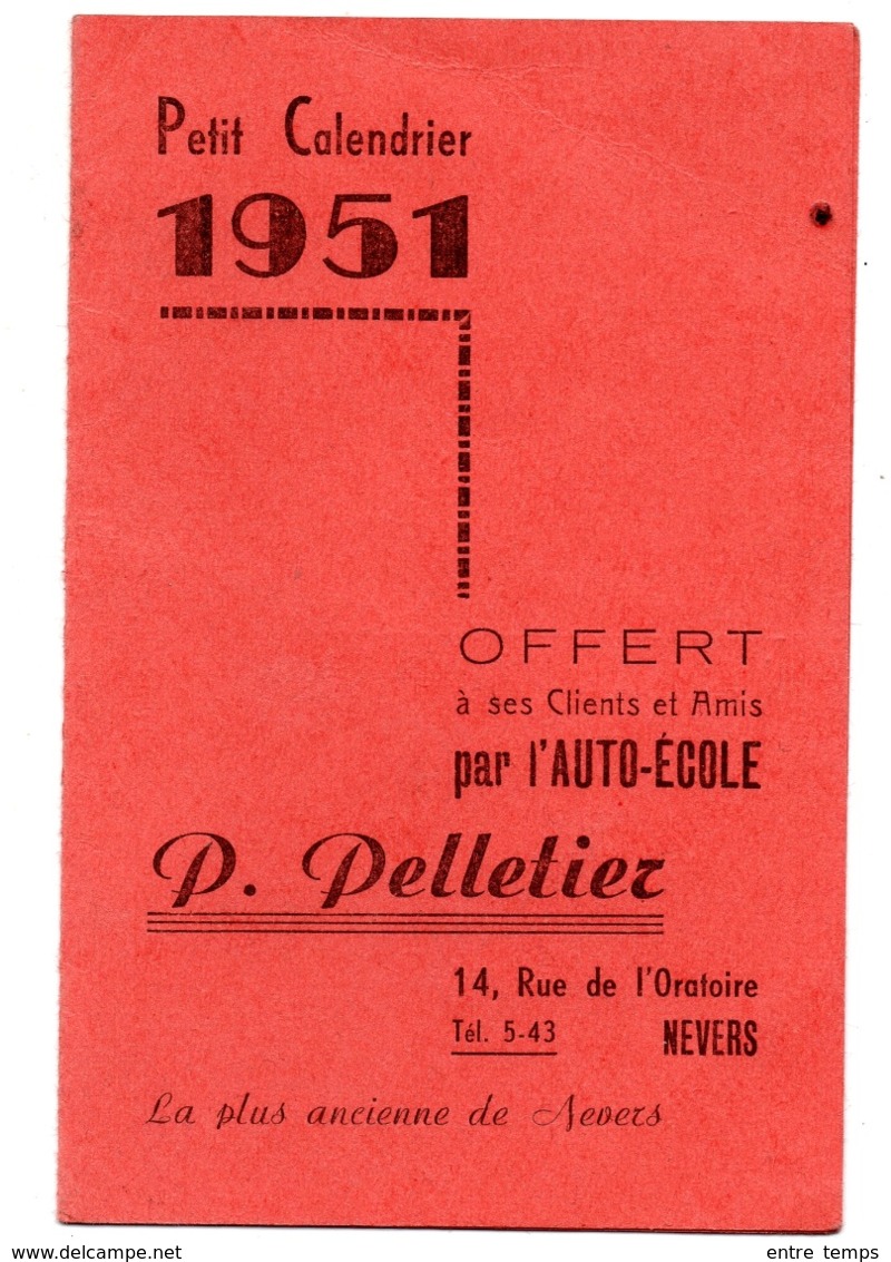 Calendrier Nevers Auto Ecole Pelletier - Petit Format : 1961-70