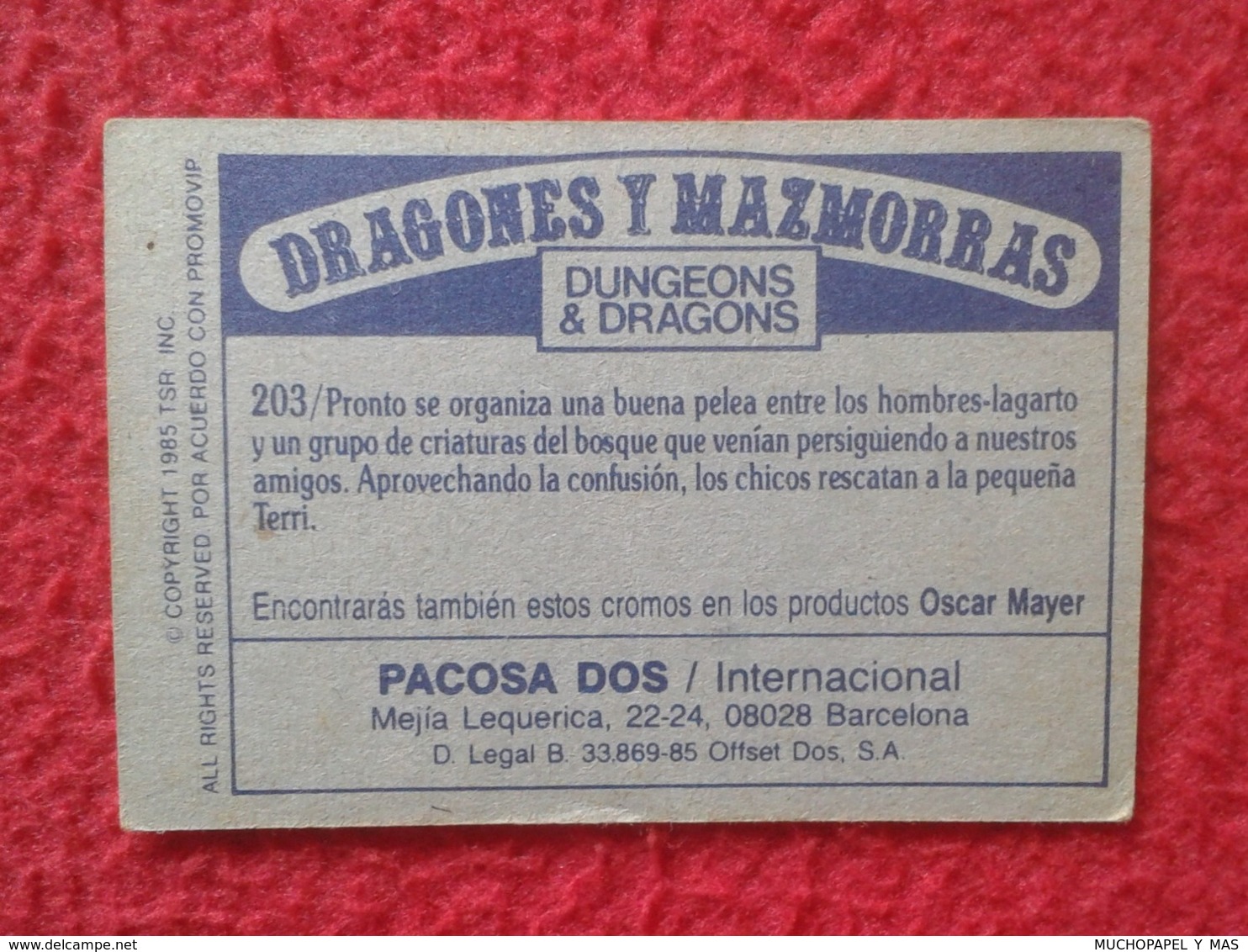 SPAIN ANTIGUO CROMO OLD COLLECTIBLE CARD DRAGONES Y MAZMORRAS DUNGEONS & AND DRAGONS Le Sourire Du Dragon PACOSA DOS 203 - Otros & Sin Clasificación