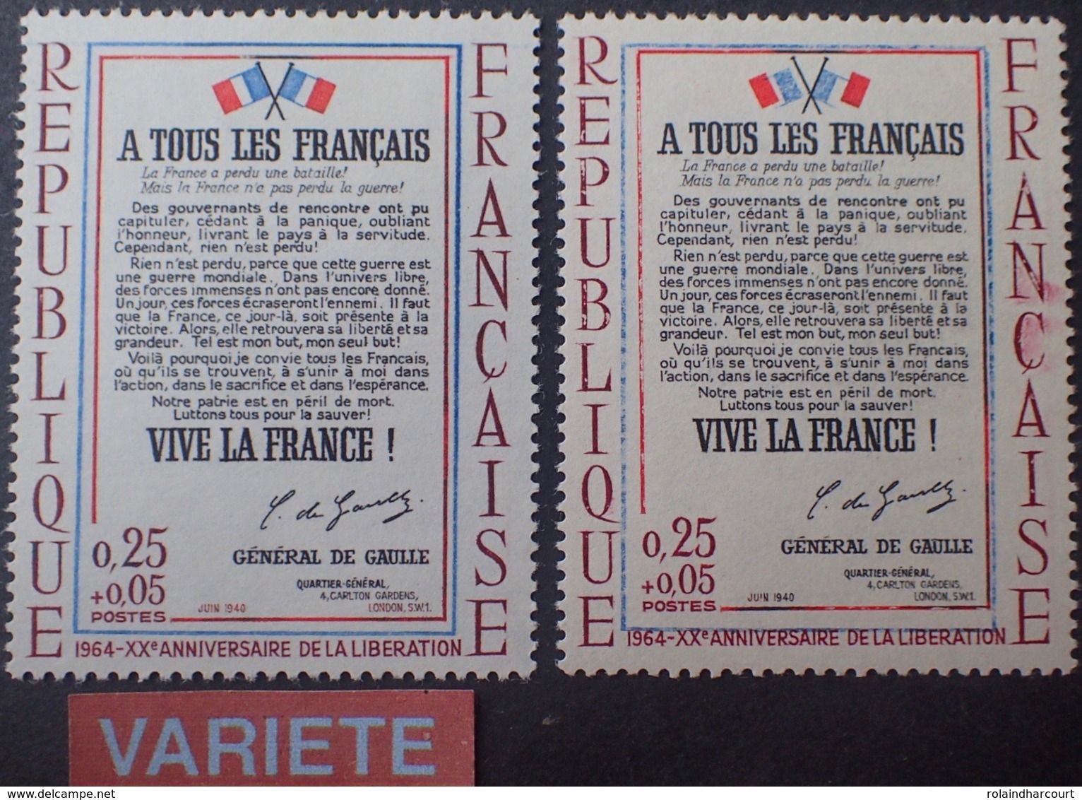 R1591/661 - 1964 - N°1408 NEUF** - VARIETES ➤➤➤ Papier Bleuté / Drapeaux Cassés / " Juin 1940 " En Rouge - Nuovi