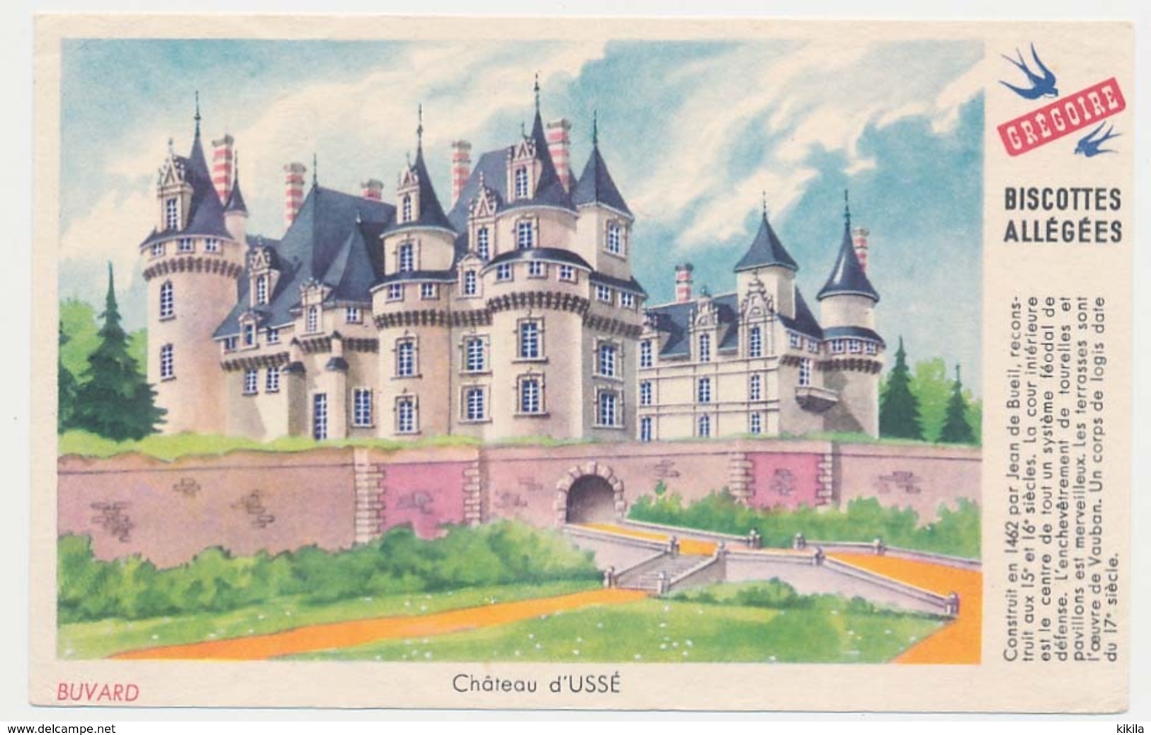 Buvard 14.9 X 9.5 Biscottes Allégées GREGOIRE Château D'Ussé - Biscottes