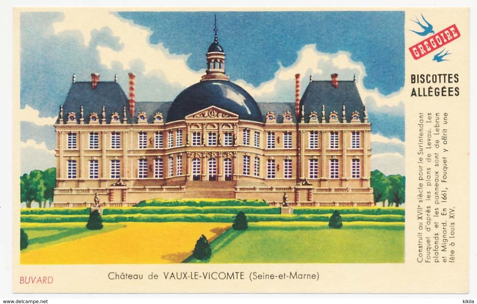 Buvard 14.9 X 9.5 Biscottes Allégées GREGOIRE Château De Vaux-le-Vicomte (Seine-et-Marne) - Biscottes