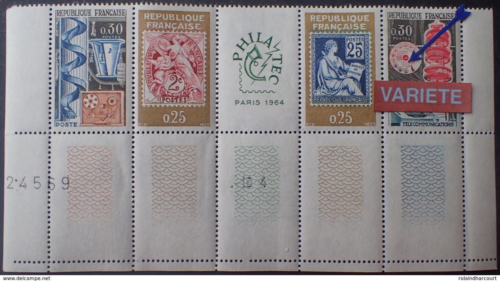 R1591/665 - 1964 - PHILATEC - N°1417A TIMBRES NEUFS** - VARIETE ➤➤➤ Chiffres Inf. Du Cadran Téléphonique Noires - Nuovi