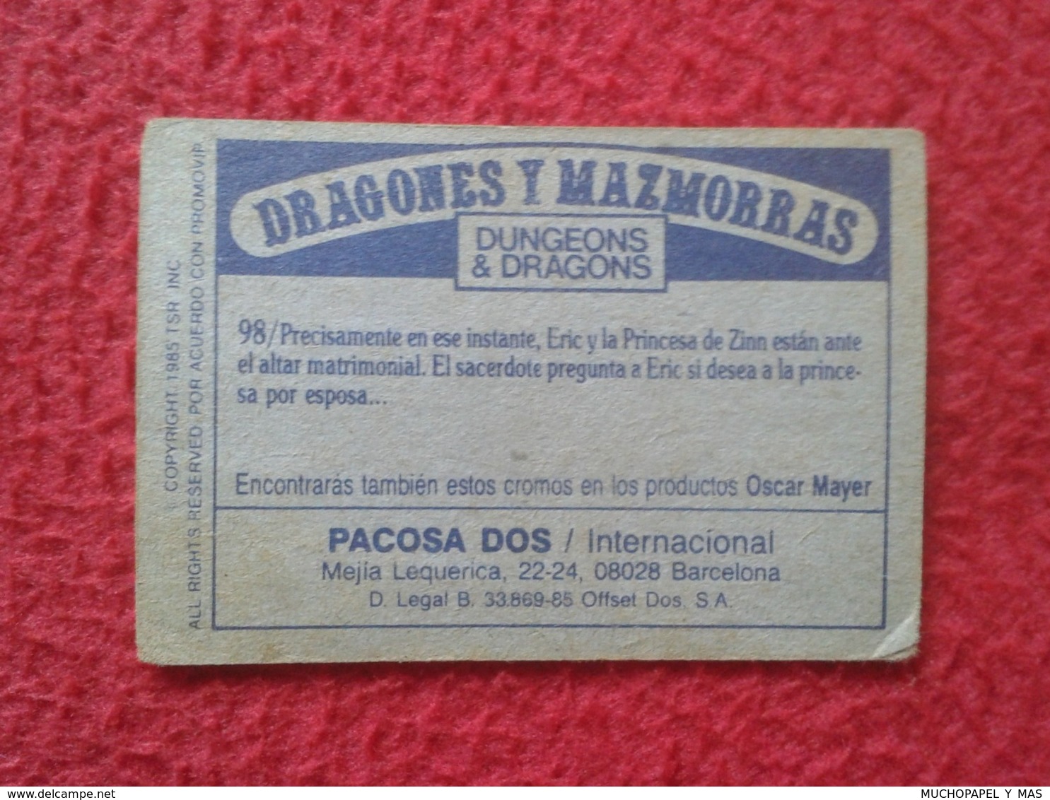 SPAIN ANTIGUO CROMO OLD COLLECTIBLE CARD DRAGONES Y MAZMORRAS DUNGEONS & AND DRAGONS Le Sourire Du Dragon PACOSA DOS 98 - Otros & Sin Clasificación