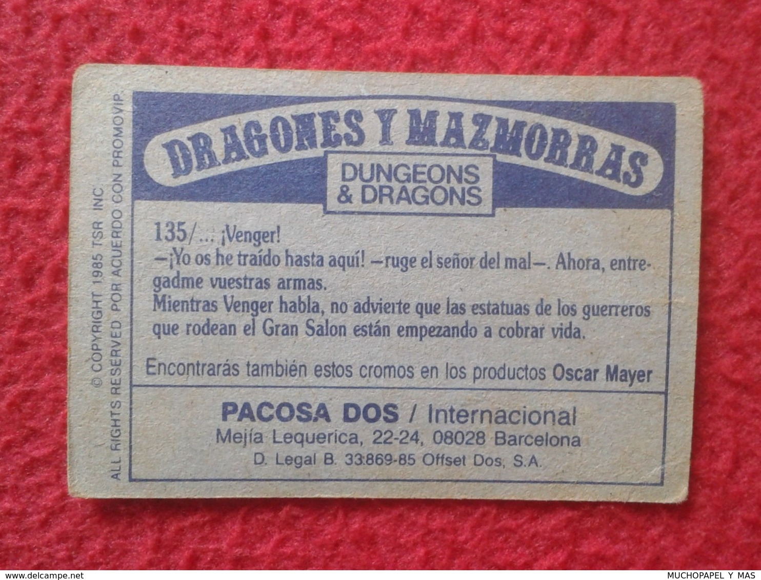 SPAIN ANTIGUO CROMO OLD COLLECTIBLE CARD DRAGONES Y MAZMORRAS DUNGEONS & AND DRAGONS Le Sourire Du Dragon PACOSA DOS 135 - Otros & Sin Clasificación