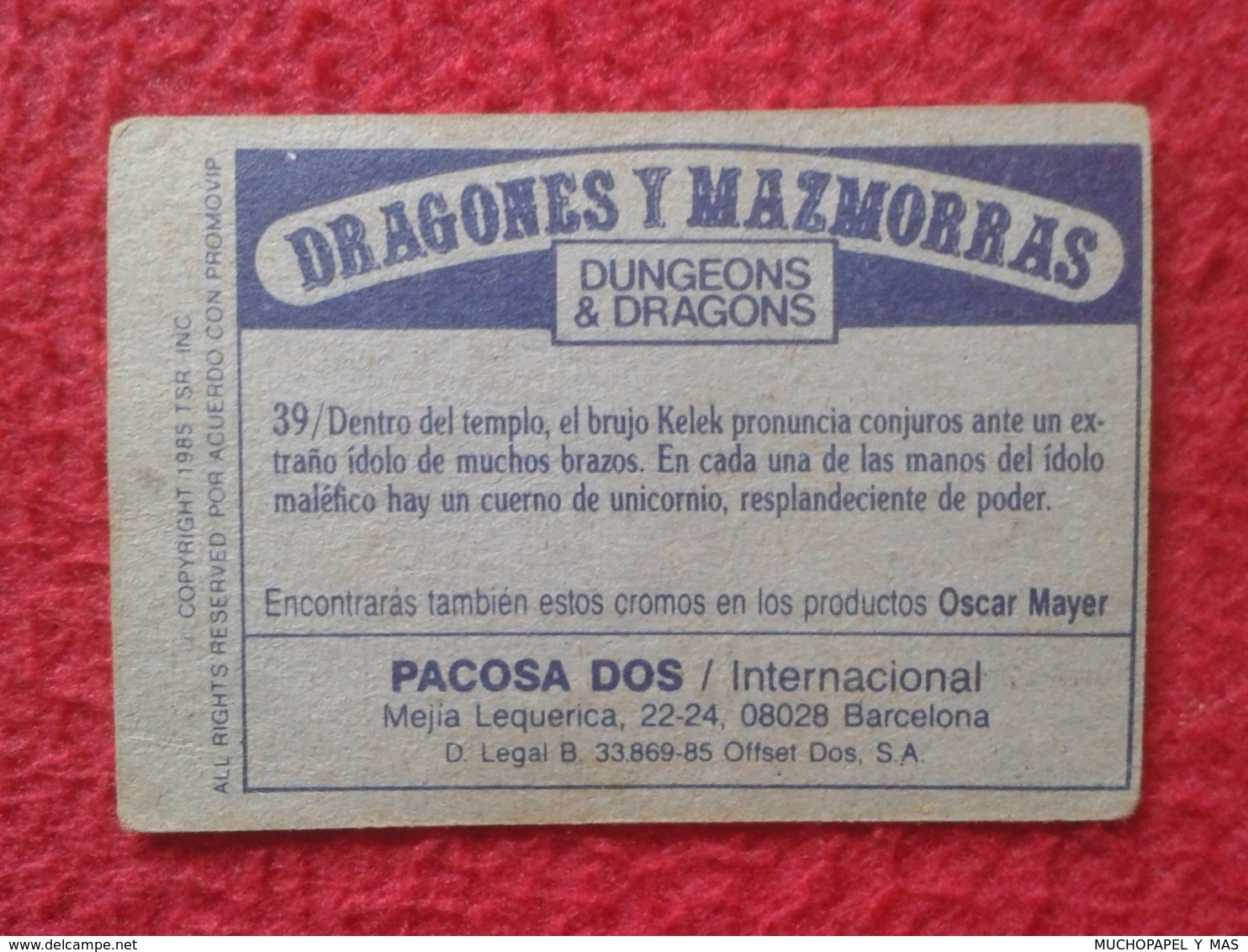 SPAIN ANTIGUO CROMO OLD COLLECTIBLE CARD DRAGONES Y MAZMORRAS DUNGEONS & AND DRAGONS Le Sourire Du Dragon PACOSA DOS 39 - Otros & Sin Clasificación