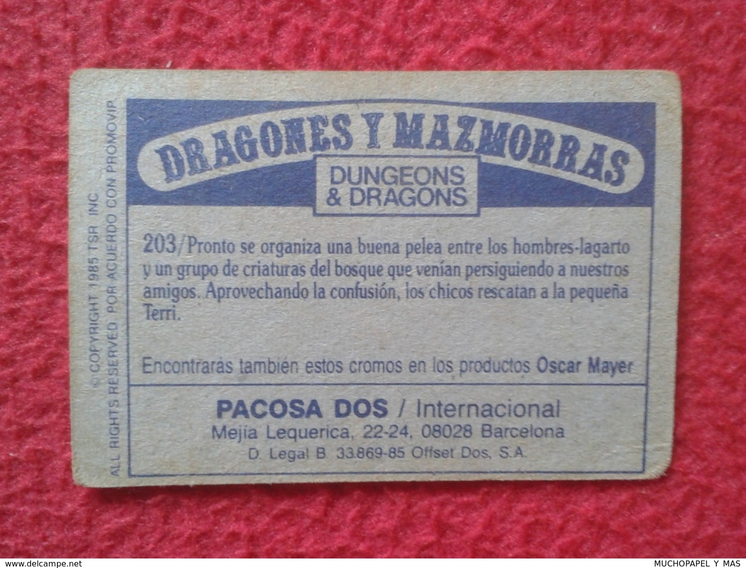 SPAIN ANTIGUO CROMO OLD COLLECTIBLE CARD DRAGONES Y MAZMORRAS DUNGEONS & AND DRAGONS Le Sourire Du Dragon PACOSA DOS 203 - Otros & Sin Clasificación