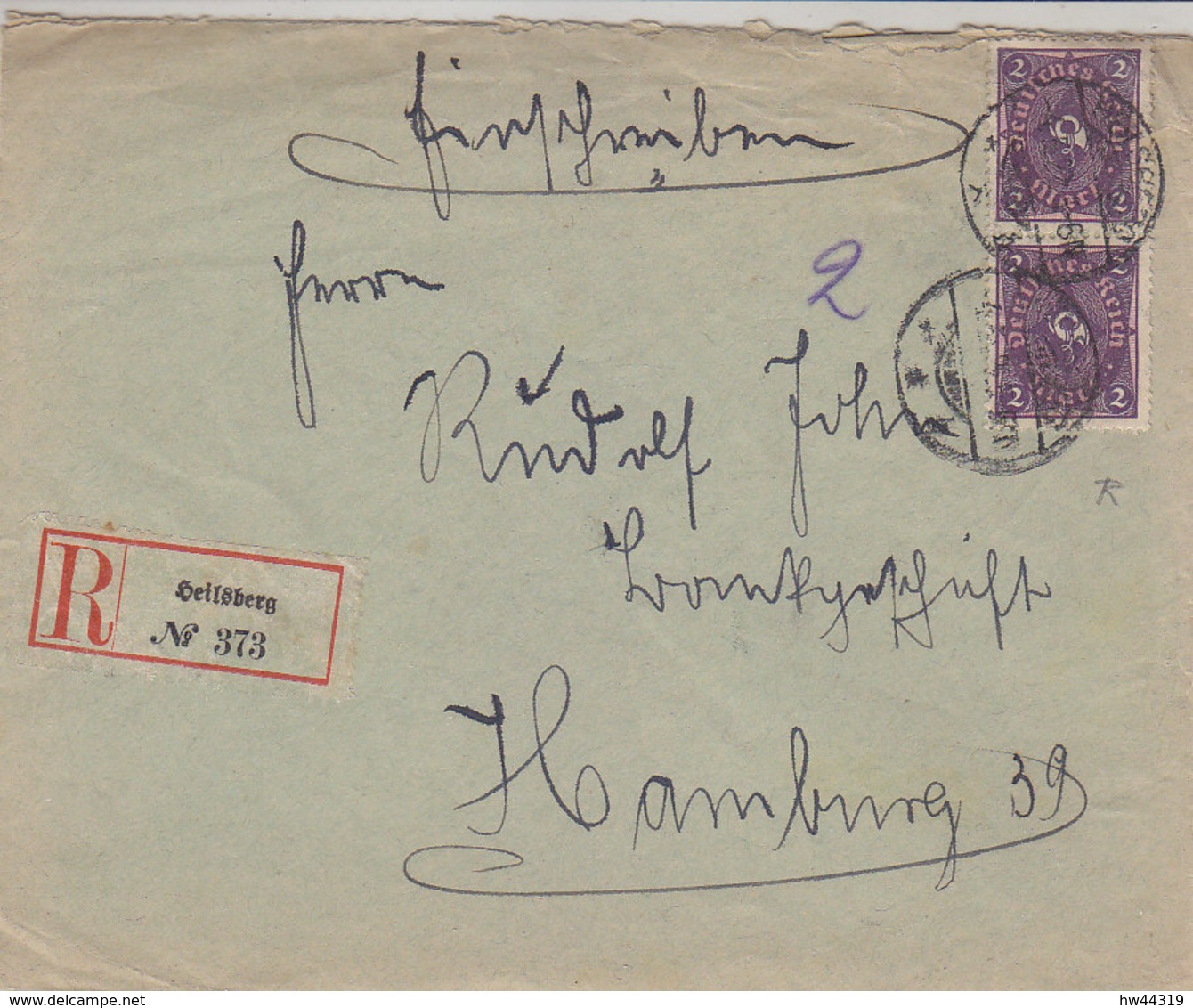 R-Brief Aus HEILSBERG Ostpreussen 4.5.22 Nach Hamburg - Covers & Documents