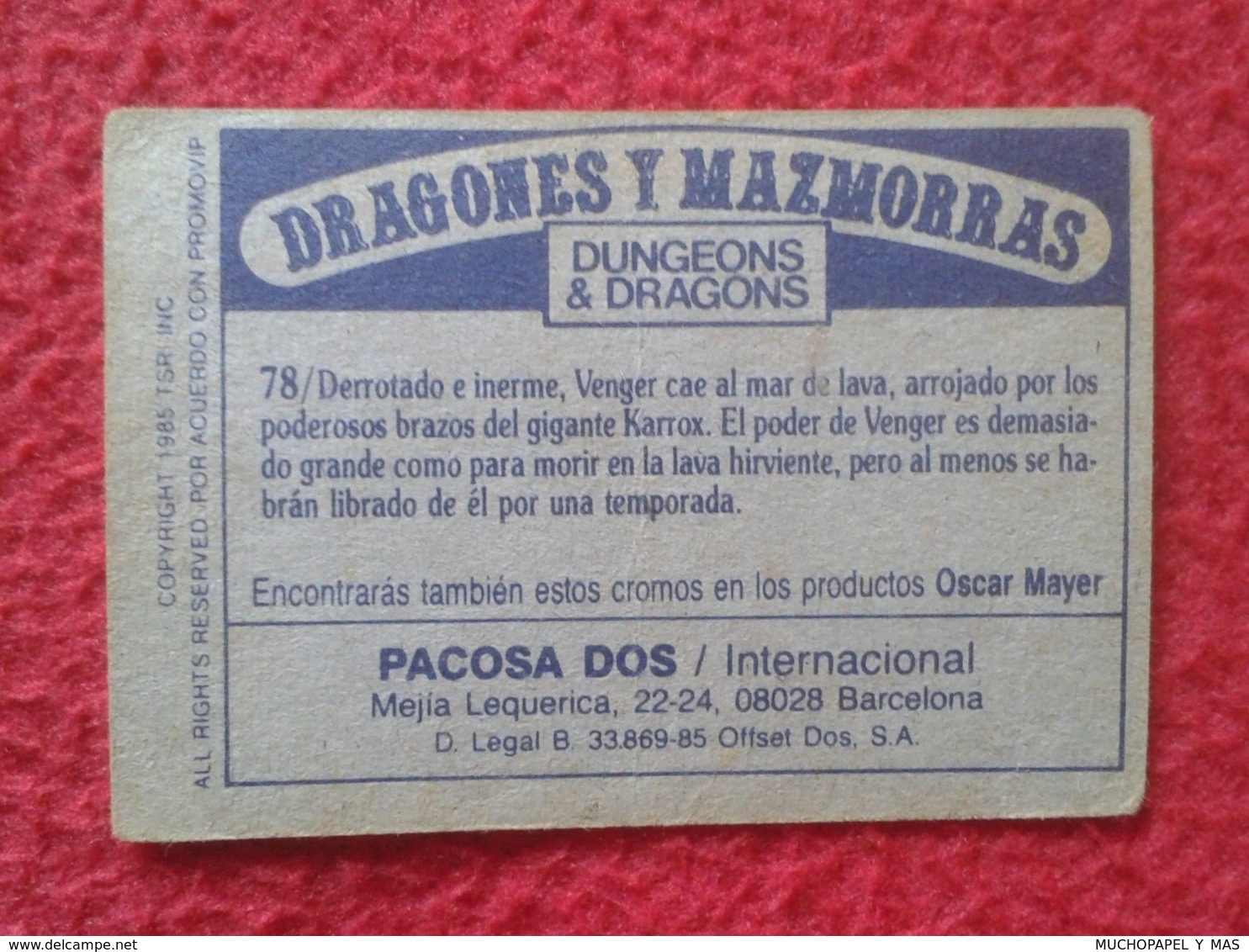SPAIN ANTIGUO CROMO OLD COLLECTIBLE CARD DRAGONES Y MAZMORRAS DUNGEONS & AND DRAGONS Le Sourire Du Dragon PACOSA DOS 78 - Otros & Sin Clasificación