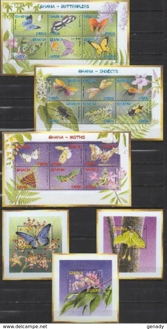 GHANA  2002 INSECTS BUTTERFLIES  MNH MI. 3479 - 96 BL. 443 - 45 - Butterflies