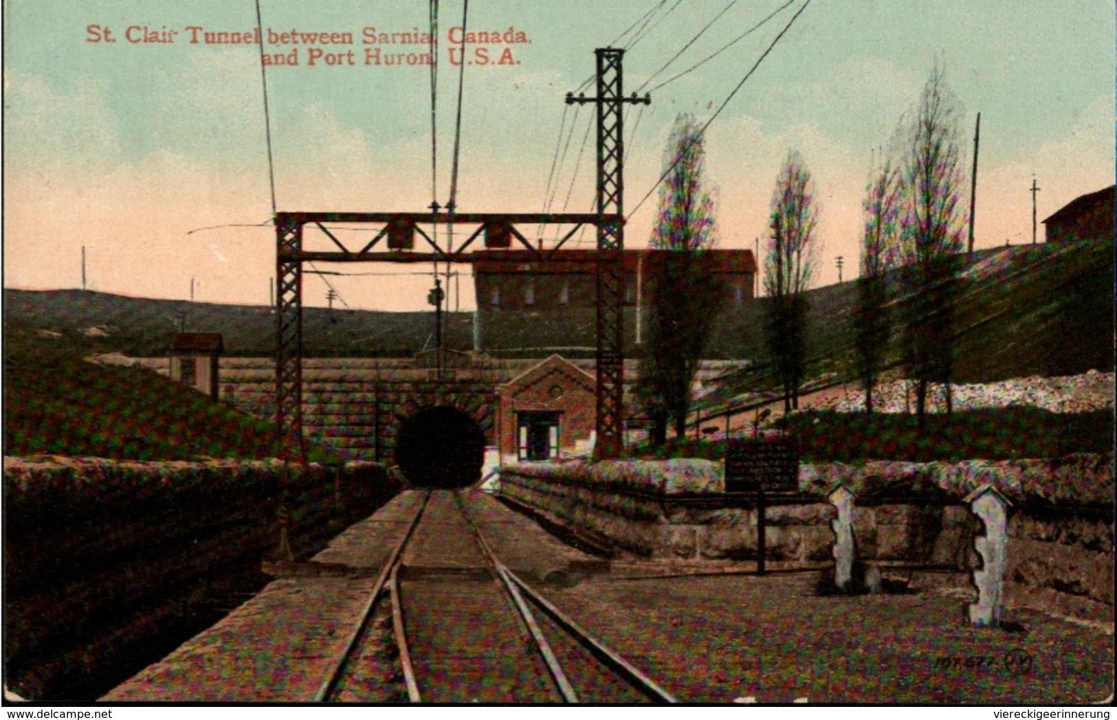! Alte Ansichtskarte St. Clair Tunnel Between Sarnial Canada, Port Huron, USA, Eisenbahnstrecke, Railway, Chemin De Fer - Sarnia