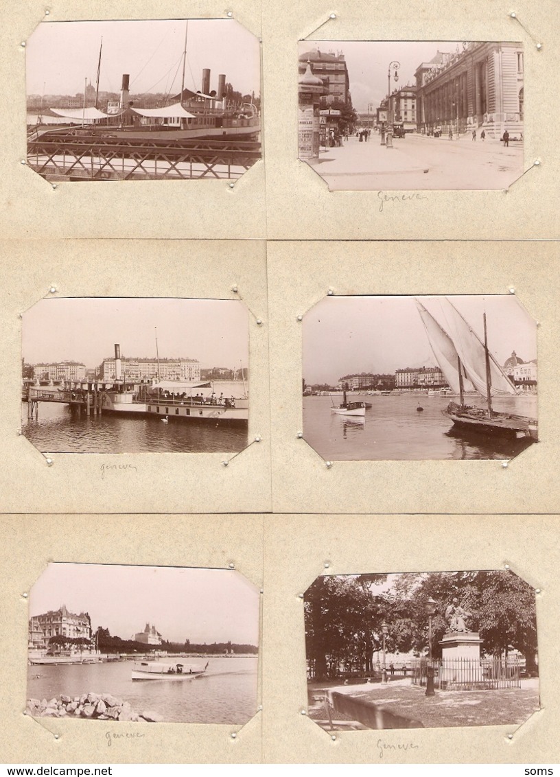 Lot De 17 Photographies Suisses, Genève, Accident De Charrette, Rues Animées, Lac Avec Bateaux, Vues, Ca 1900 - Lieux