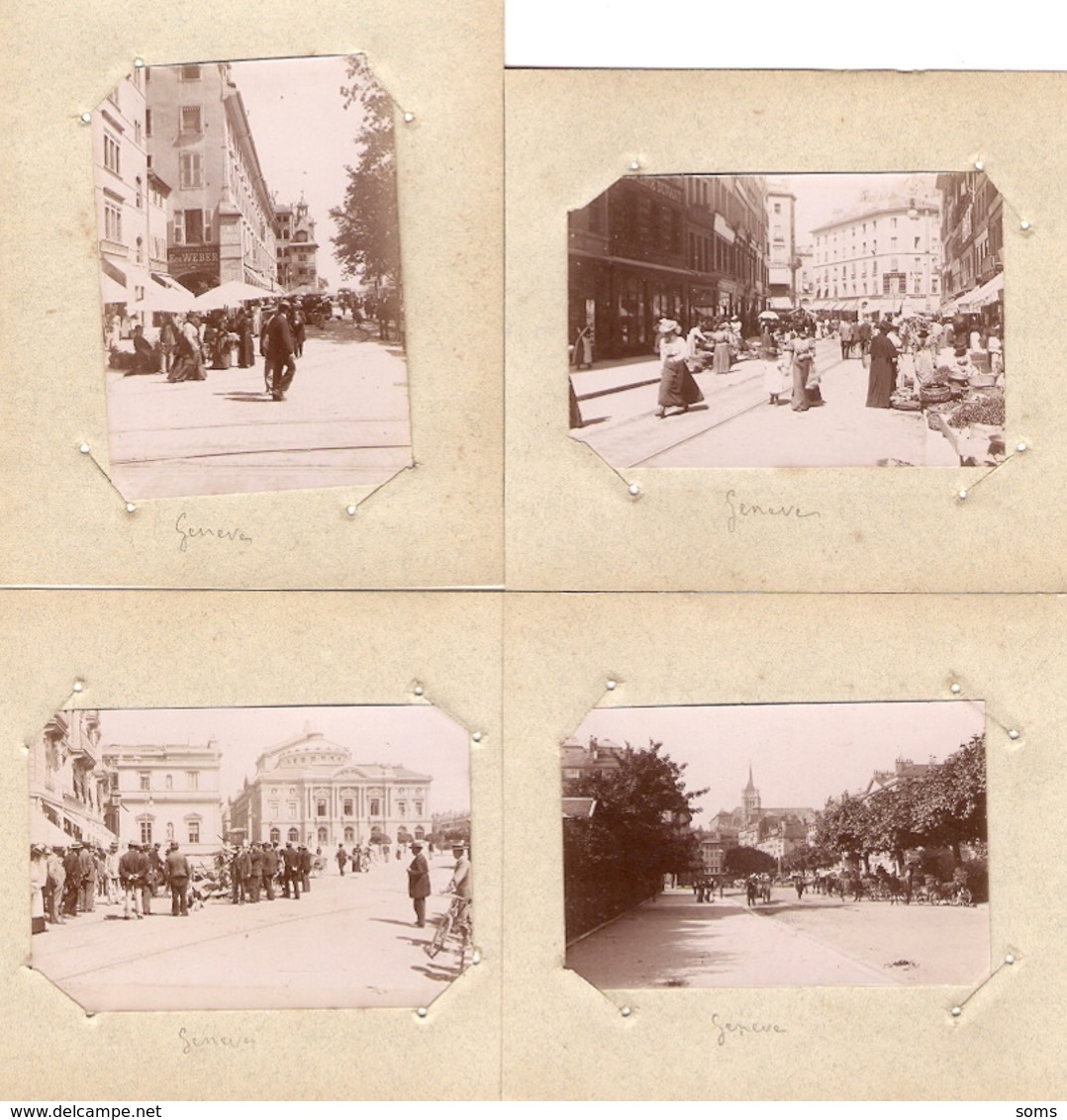 Lot De 17 Photographies Suisses, Genève, Accident De Charrette, Rues Animées, Lac Avec Bateaux, Vues, Ca 1900 - Lieux