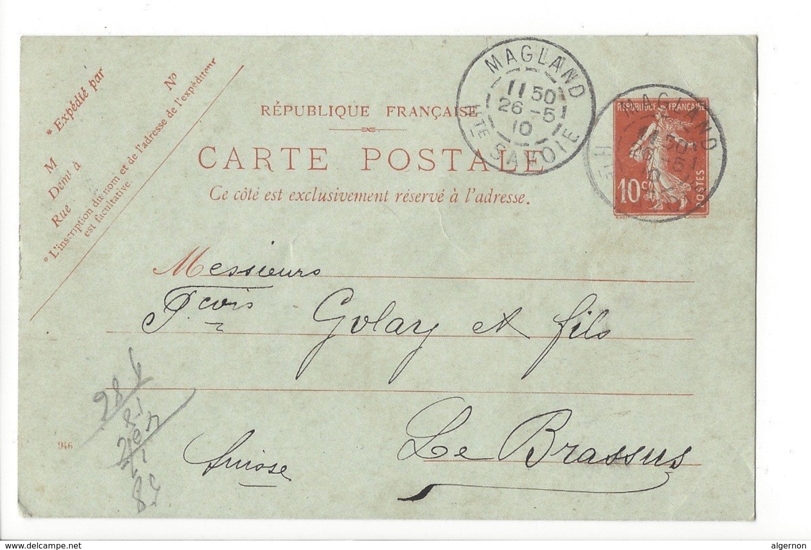 24030 - Haute Savoie  Magland 26.05.1910 Pour Le Brassus - Cartes Postales Types Et TSC (avant 1995)