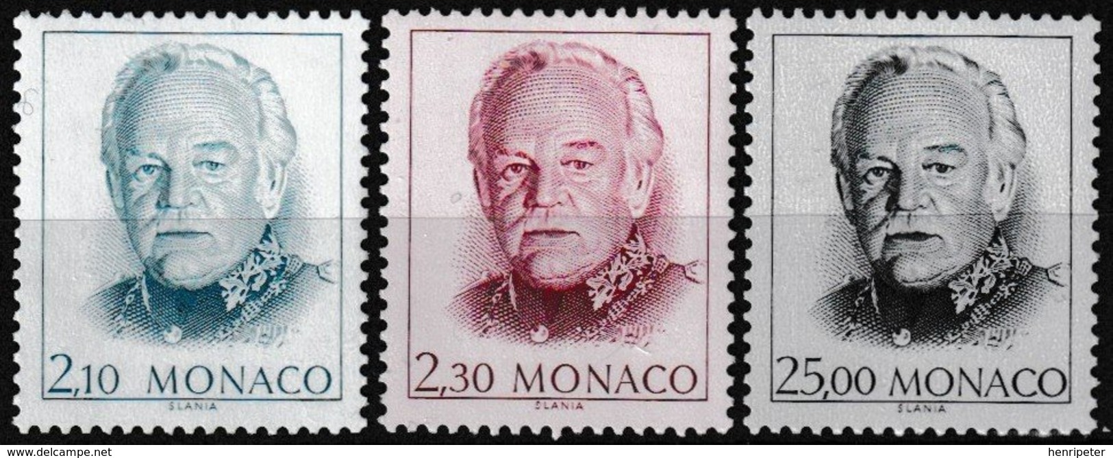 Série De 3 T.-P. Gommés Neufs** - Série Courante Effigie De S.A.S. Rainier III - N° 1705-1706-1707 (Yvert) - Monaco 1990 - Neufs