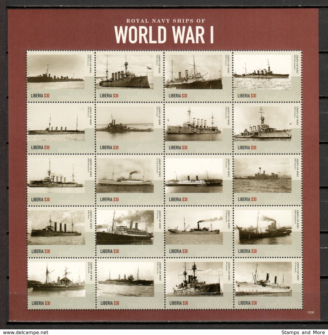 Liberia 2015 - Kleinbogen MNH ROYAL NAVY SHIPS WORLD WAR 1 - Boten