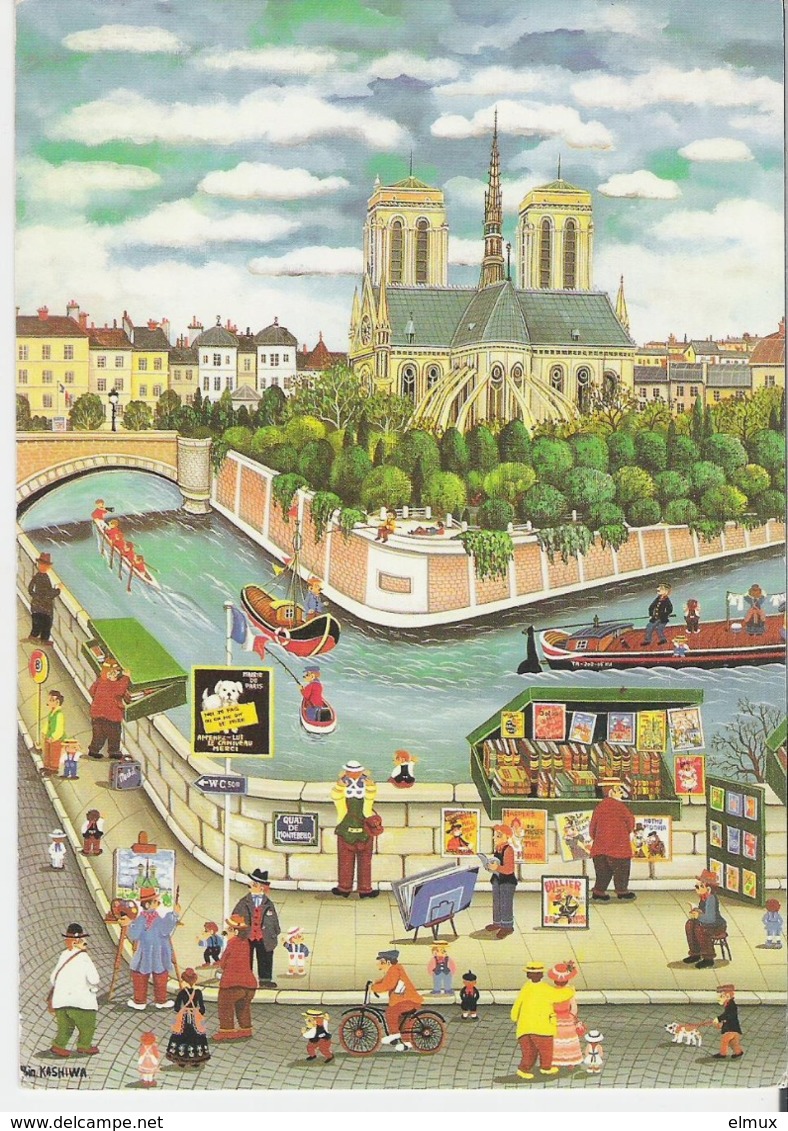 PARIS NOTRE DAME DE PARIS. CP 12x17 Illsutration D'après Bin Kashiwa Notre Dame Et Les Quais De La Seine - Notre Dame De Paris