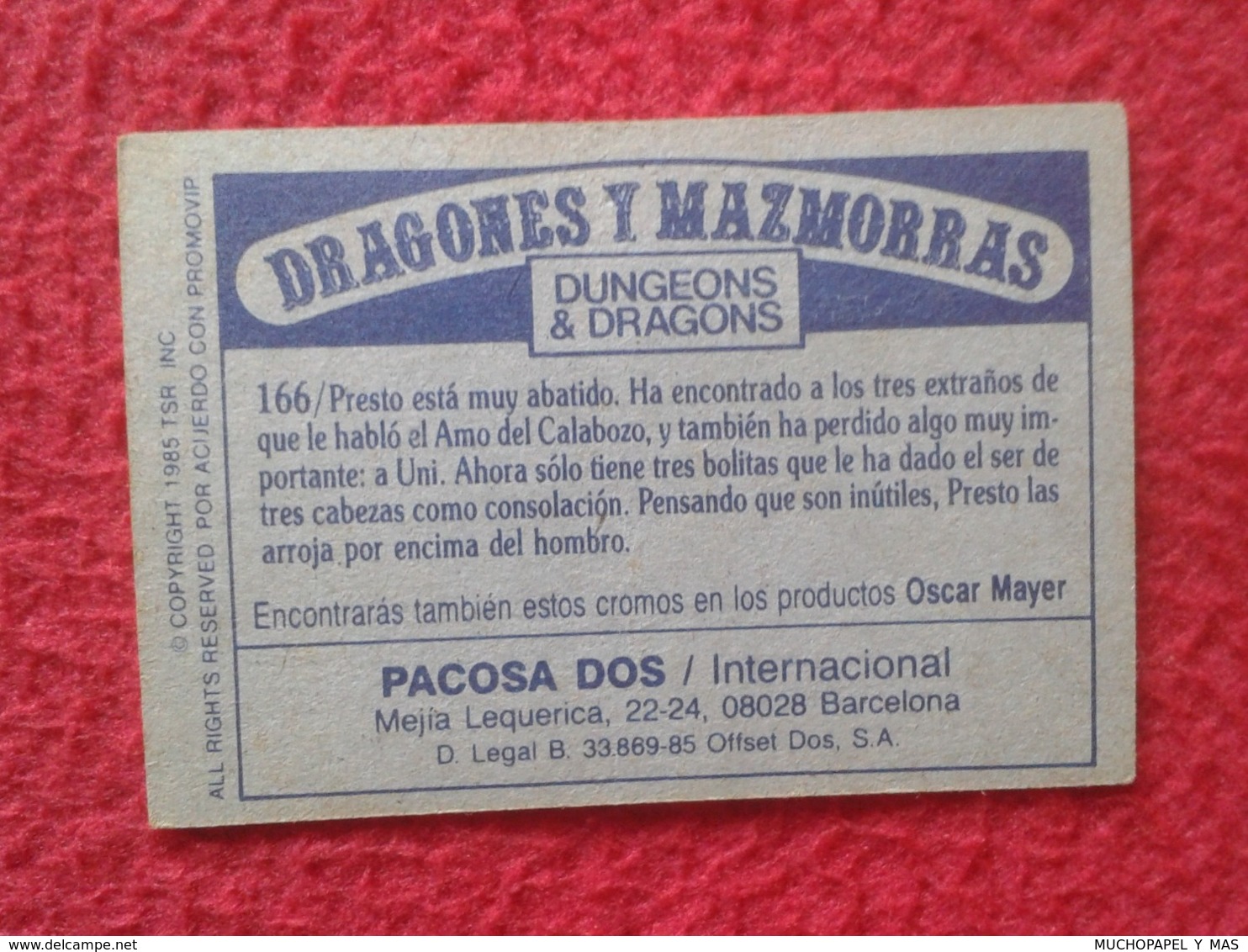 SPAIN ANTIGUO CROMO OLD COLLECTIBLE CARD DRAGONES Y MAZMORRAS DUNGEONS & AND DRAGONS Le Sourire Du Dragon PACOSA DOS 166 - Otros & Sin Clasificación