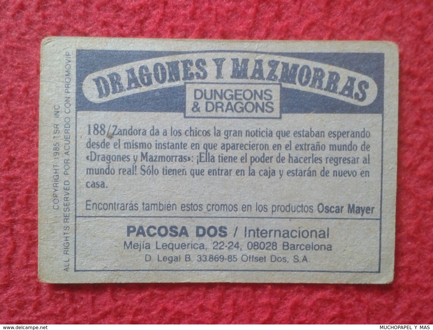 SPAIN ANTIGUO CROMO OLD COLLECTIBLE CARD DRAGONES Y MAZMORRAS DUNGEONS & AND DRAGONS Le Sourire Du Dragon PACOSA DOS 188 - Otros & Sin Clasificación