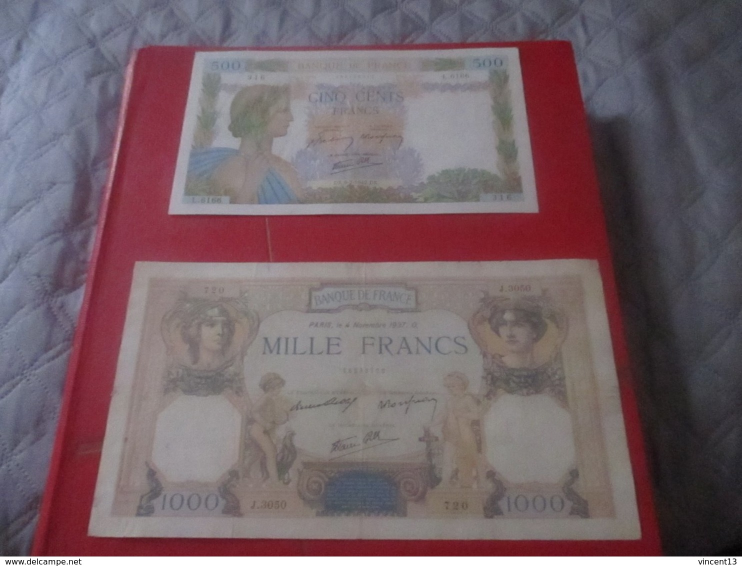 Lot De 2 Billetsde Banque  FRANCE FRENCH BANKNOTE 500f Et 1oooF Anciens LA PAIX Et Ceres Et Hercule - 500 F 1940-1944 ''La Paix''