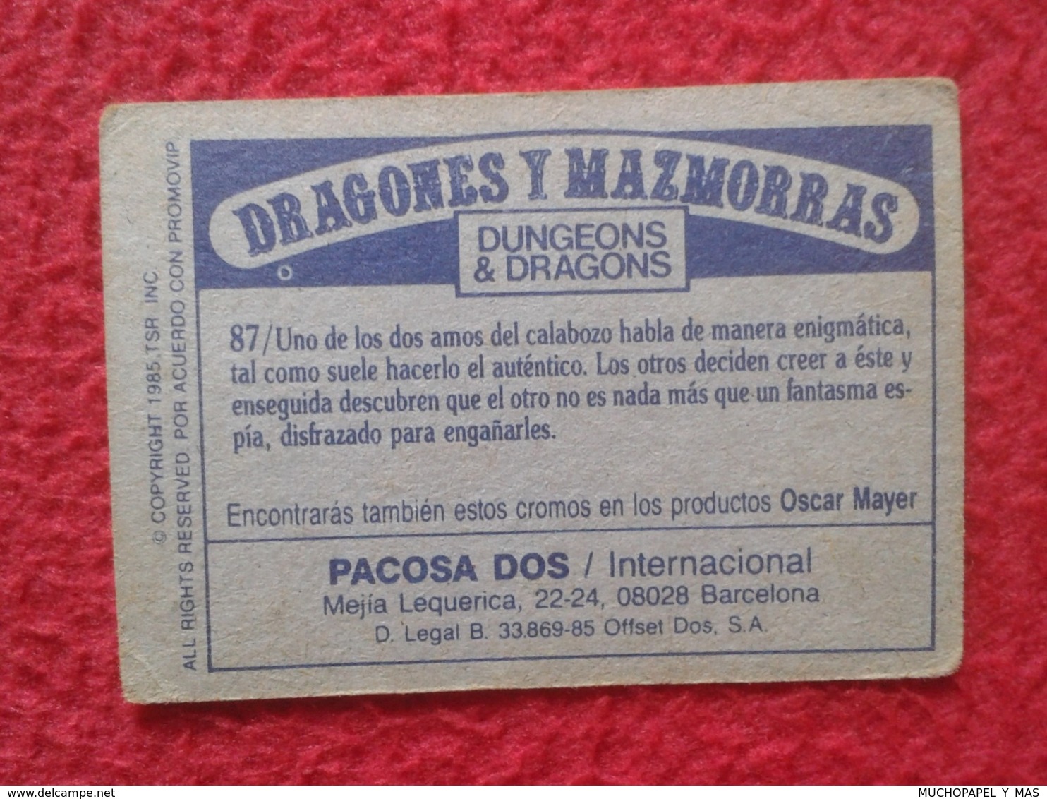 SPAIN ANTIGUO CROMO OLD COLLECTIBLE CARD DRAGONES Y MAZMORRAS DUNGEONS & AND DRAGONS Le Sourire Du Dragon PACOSA DOS 87 - Otros & Sin Clasificación