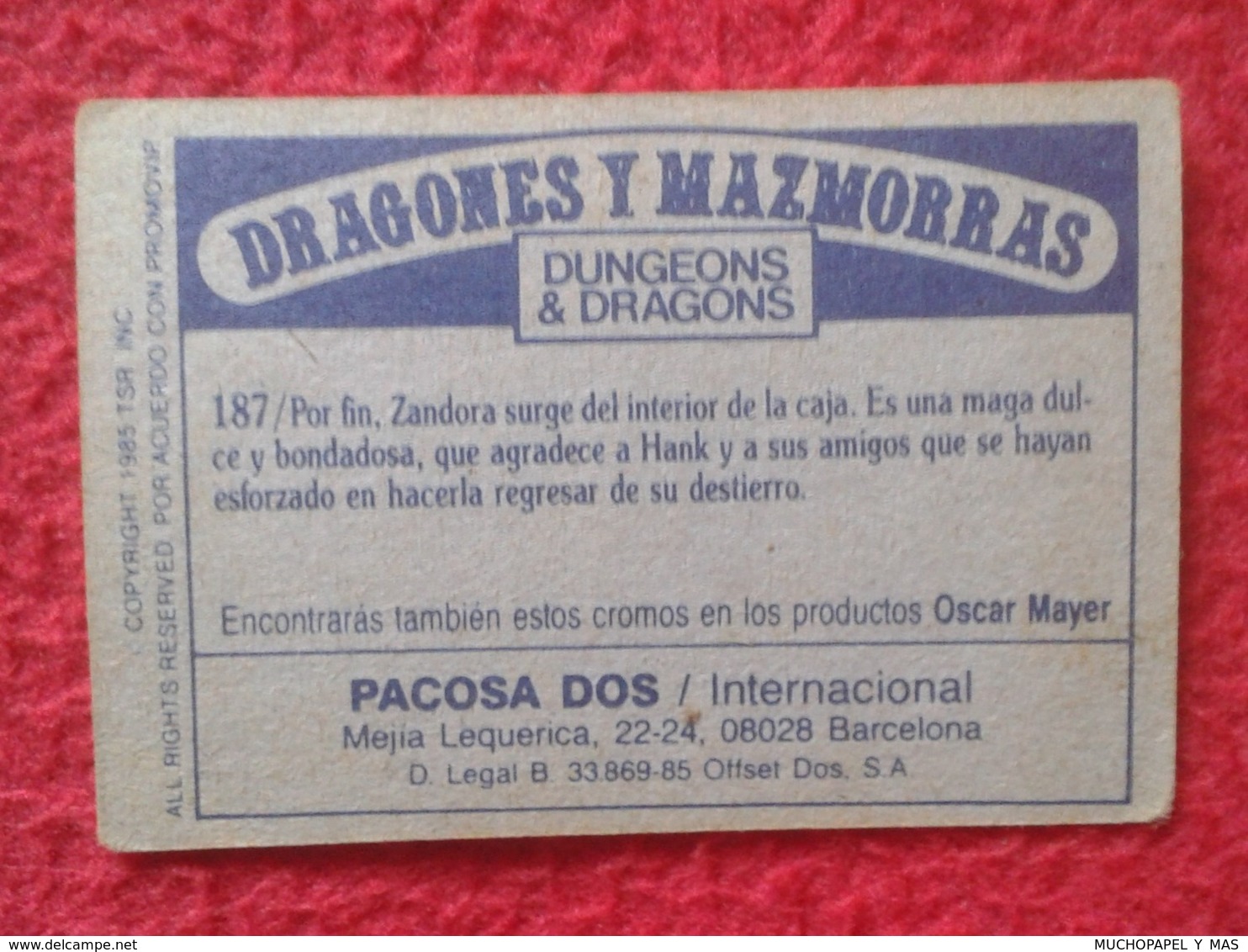 SPAIN ANTIGUO CROMO OLD COLLECTIBLE CARD DRAGONES Y MAZMORRAS DUNGEONS & AND DRAGONS Le Sourire Du Dragon PACOSA DOS 187 - Otros & Sin Clasificación