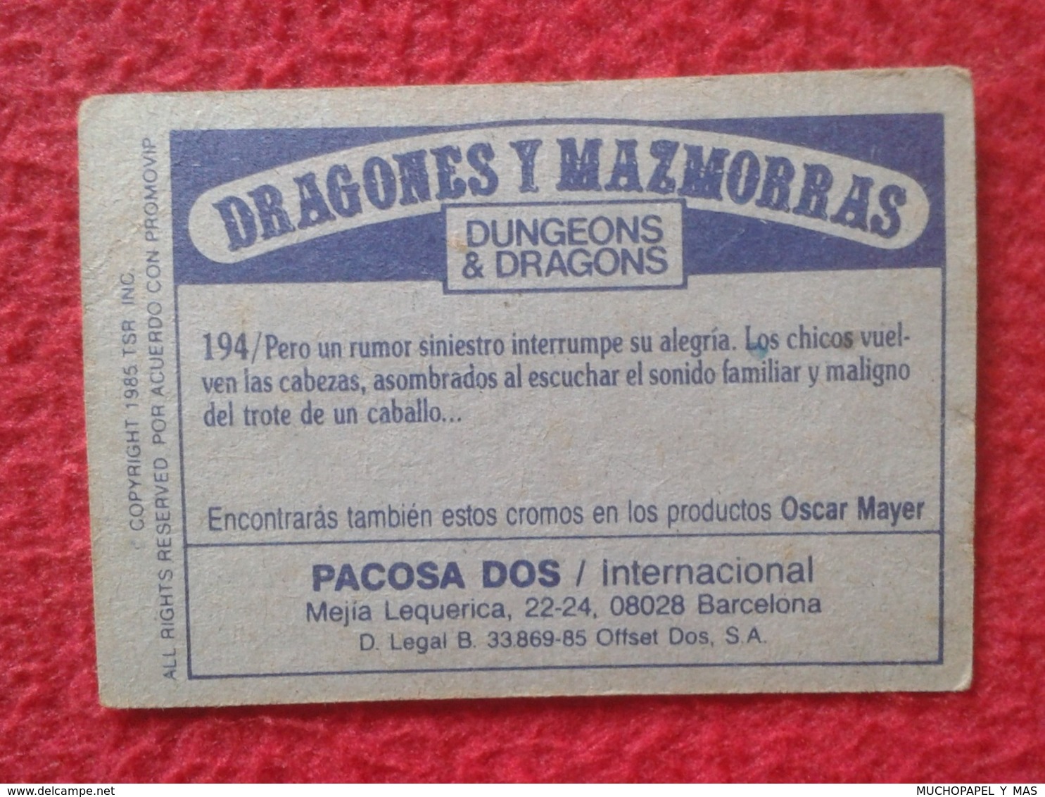 SPAIN ANTIGUO CROMO OLD COLLECTIBLE CARD DRAGONES Y MAZMORRAS DUNGEONS & AND DRAGONS Le Sourire Du Dragon PACOSA DOS 194 - Otros & Sin Clasificación