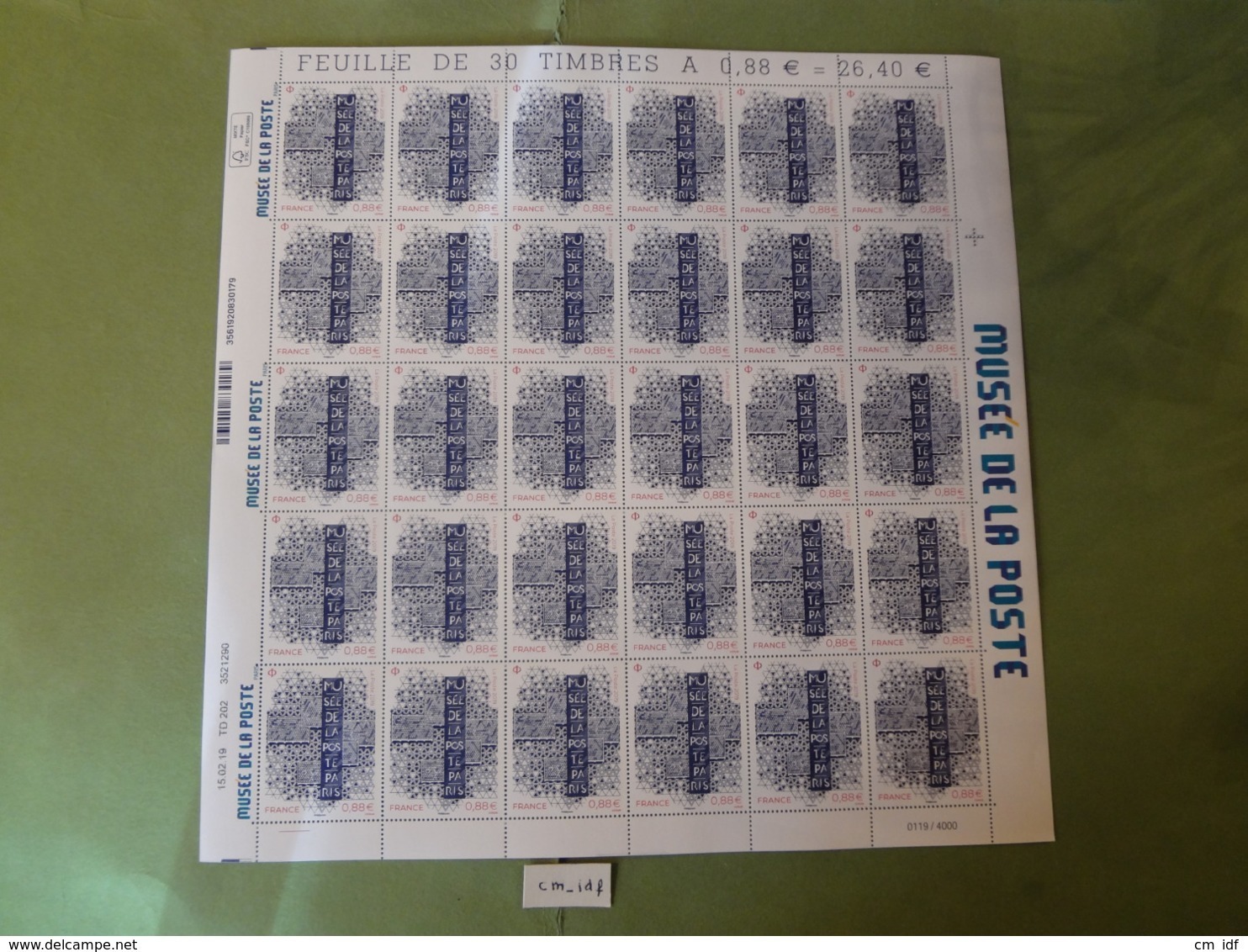 2019 FRANCE FEUILLE ILLUSTRÉE DE 30 TIMBRES " 0,88 MUSÉE DE LA POSTE " DATE 15.02.19  Neuf** - Volledige Vellen