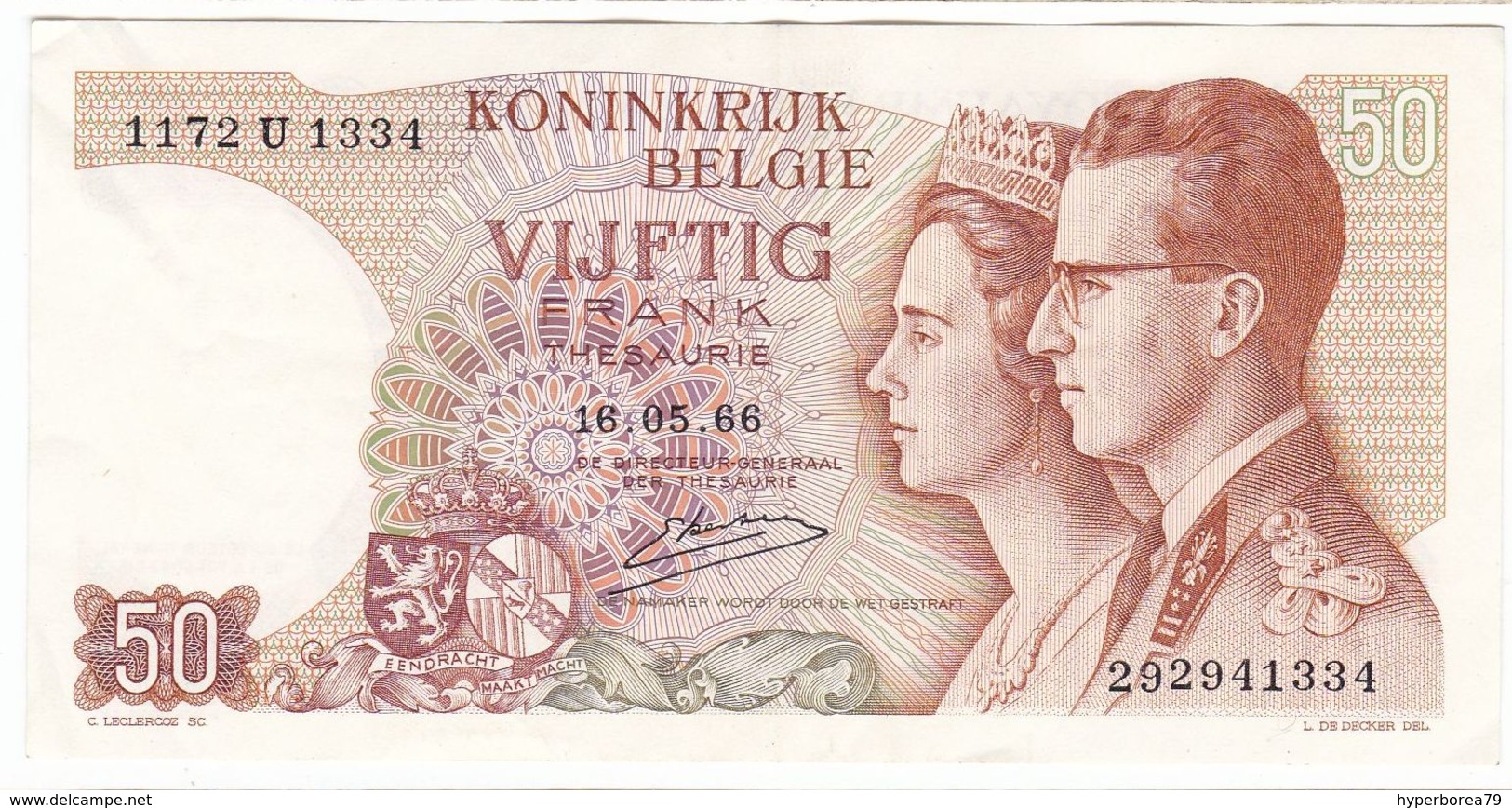 Belgium P 139 - 50 Francs 1966 - VF - 50 Francs