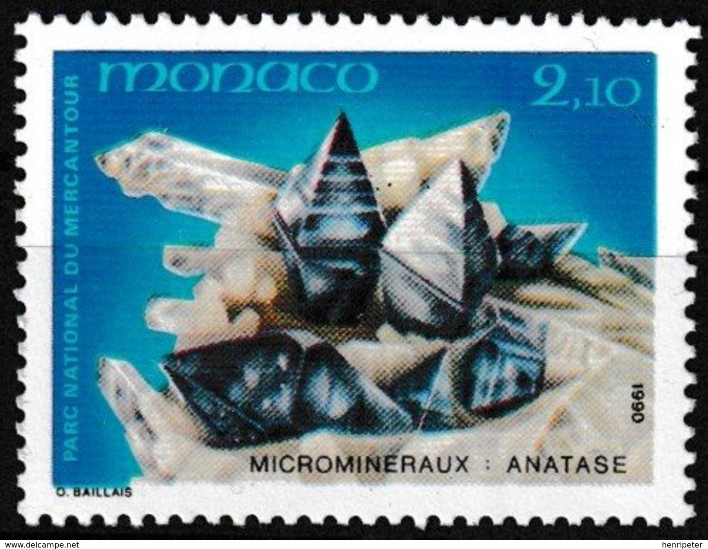 Timbre-poste Gommé Neuf** - Microminéraux Du Parc Du Mercantour Anatase - N° 1730 (Yvert) - Principauté De Monaco 1990 - Neufs