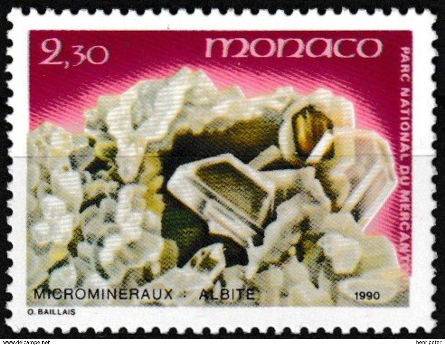 Timbre-poste Gommé Neuf** - Microminéraux Du Parc Du Mercantour Albite - N° 1731 (Yvert) - Principauté De Monaco 1990 - Neufs