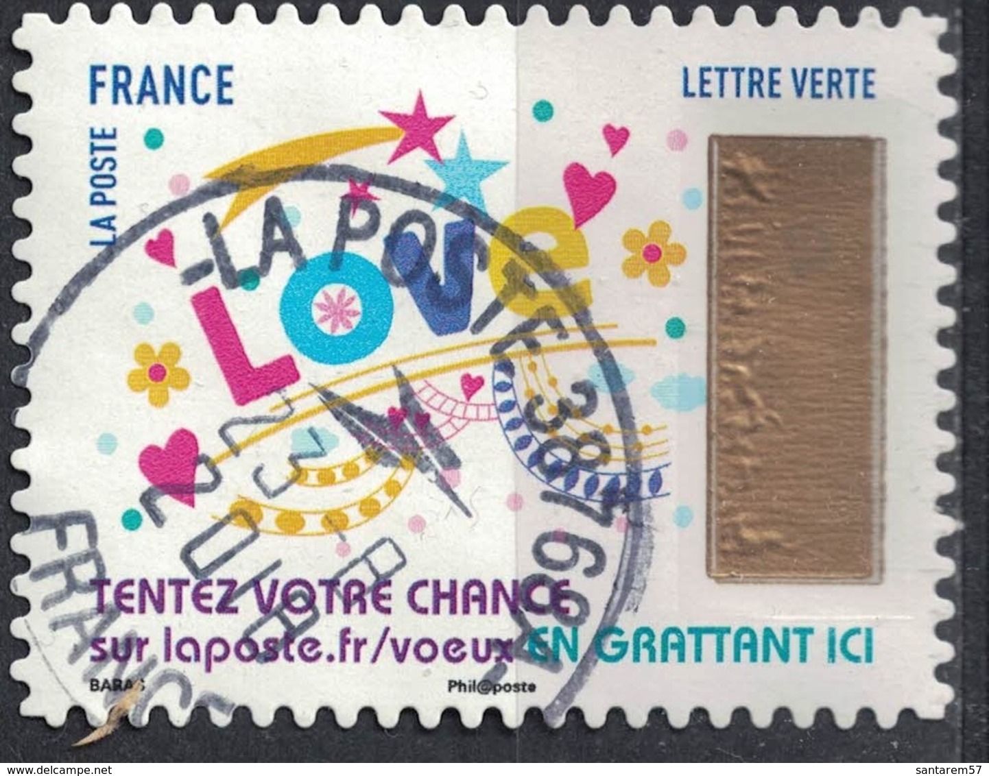 France 2017 Oblitéré Rond Daté Used Timbre à Gratter N° 7 Love Y&T 1498 SU - 2010-.. Matasellados