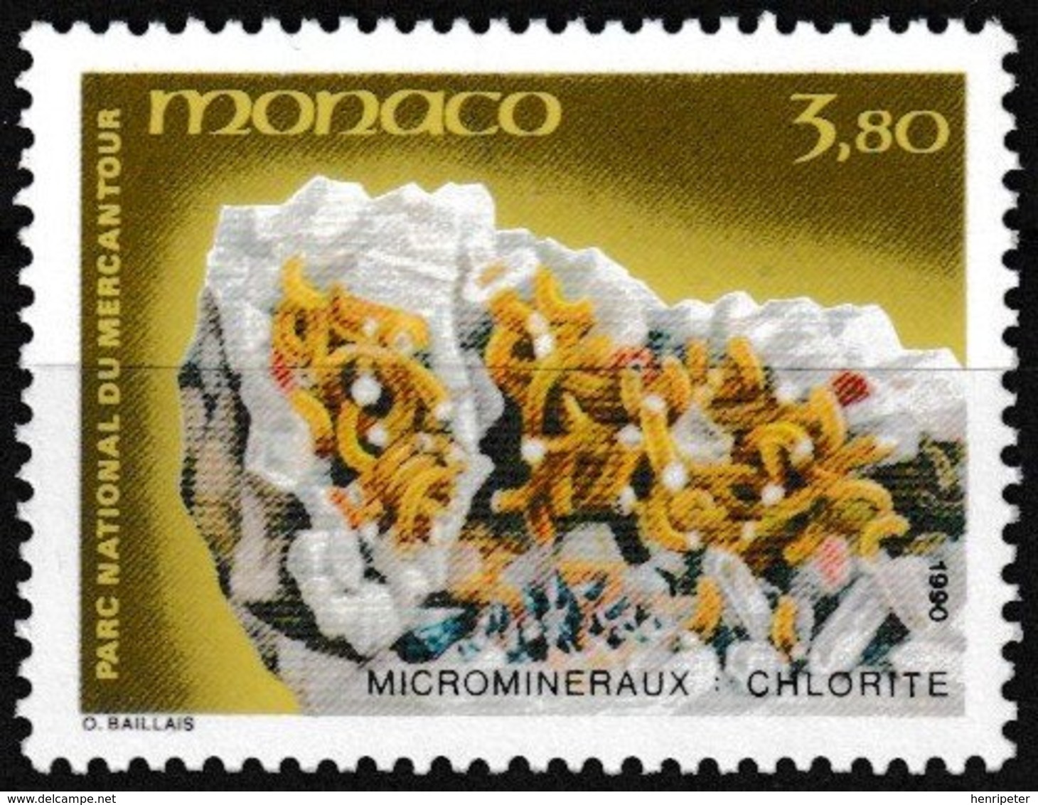 Timbre-poste Gommé Neuf** - Microminéraux Du Parc Du Mercantour Chlorite - N° 1733 (Yvert) - Principauté De Monaco 1990 - Neufs
